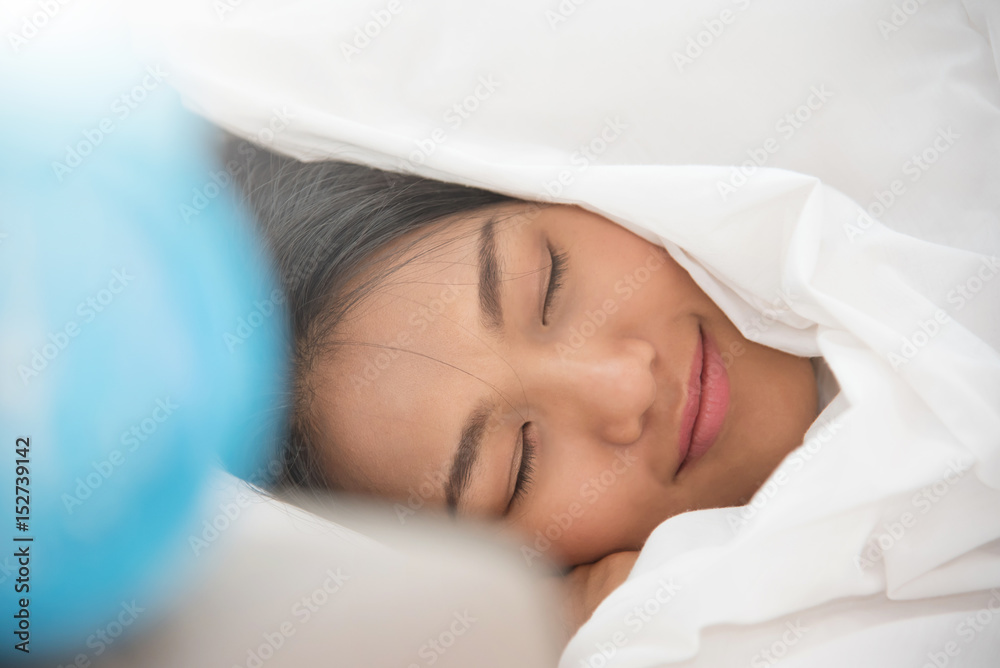 Asian beautiful woman sleeping on her bed. Asian beautiful woman sleeping on her bed.