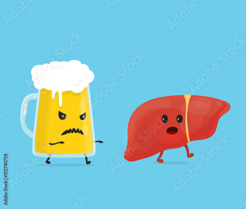 alcohol kill liver. Stop drink concept. glass of beer kill liver. Vector flat cartoon character illustration