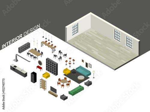 Furniture set in isometric view