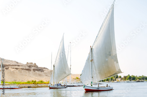 Fellucas, traditional wooden sailboat on Nile, Egypt. © Shootdiem