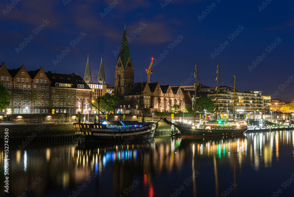 Cityscape of Bremen in a summer night