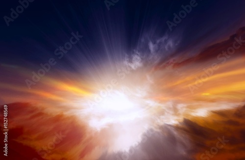 Dramatic nature background . Sunset or sunrise with clouds, light rays and other atmospheric effect . Light from sky . Religion background