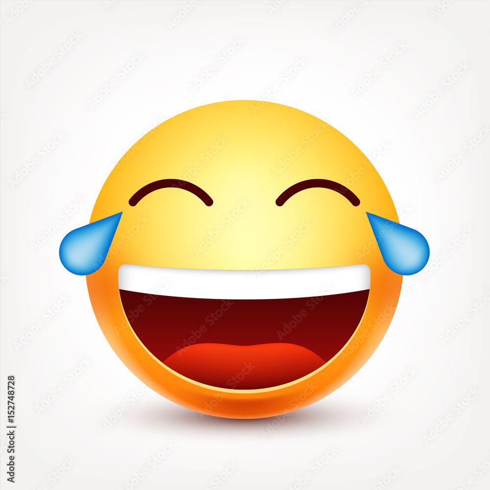 Smiley,laughing emoticon with tears. Yellow face with emotions. Facial  expression. 3d realistic emoji. Funny cartoon character.Mood. Web icon.  Vector illustration. Stock Vector | Adobe Stock