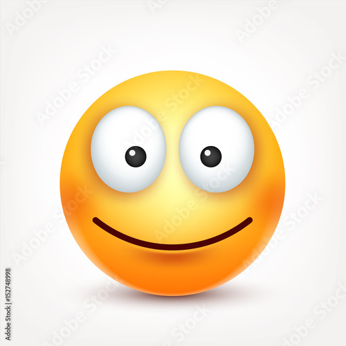 Smiley,smiling emoticon. Yellow face with emotions. Facial expression. 3d realistic emoji. Funny cartoon character.Mood. Web icon. Vector illustration.