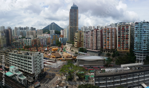 Tableau sur toile HONG KONG - AUGUST 1, 2015: Aerial panoramic view of a large reconstruction site in Kwun Tong
