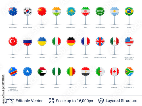 Set of world flags isolated on white.