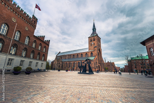 Vászonkép Odense, Denmark - April 29, 2017: Town center of Odense