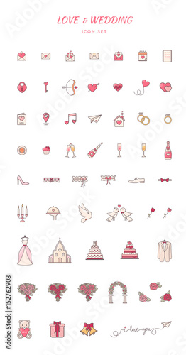Love and wedding decorative icons.