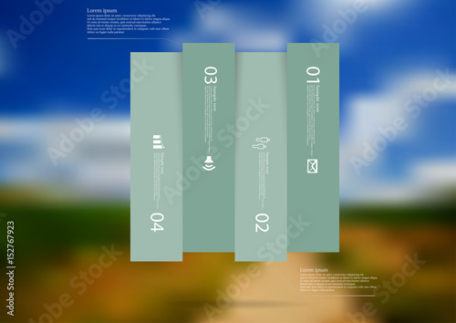 Illustration infographic template with rectangle vertically divided to four shifted green parts