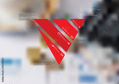 Illustration infographic template with triangle askew divided to four standalone red parts