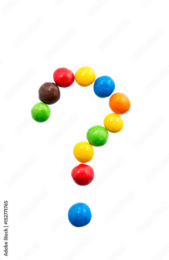 The question mark of candy on a white background The question mark of candy on a white background