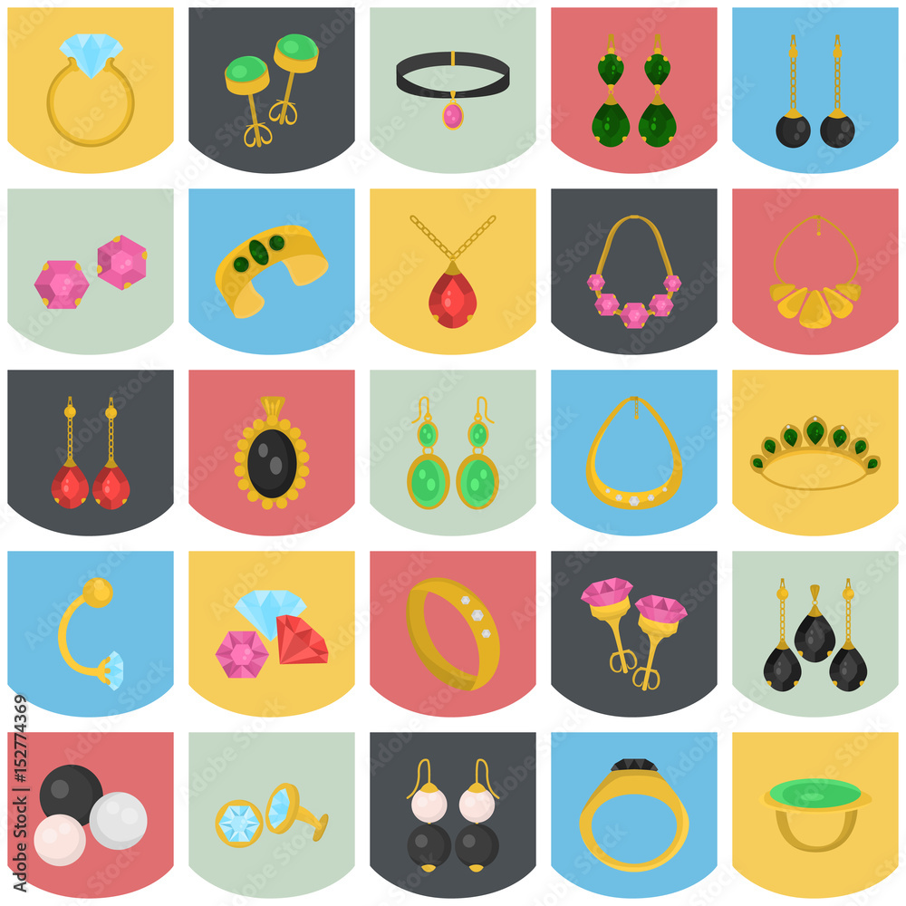 Fototapeta premium Set of jewelry color icons for web and mobile design