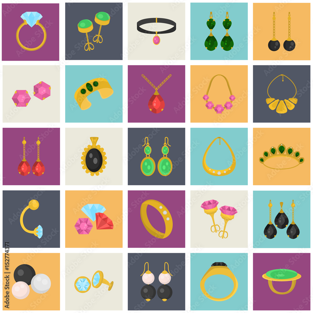 Set of jewelry color icons for web and mobile design