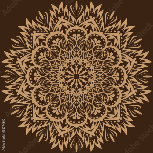 Vector mandala. Brown background.