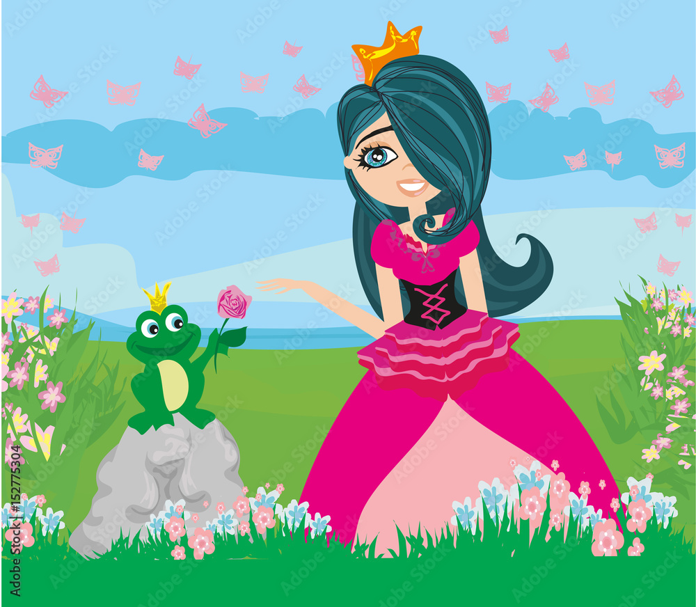 Beautiful young princess and big frog Beautiful young princess and big frog