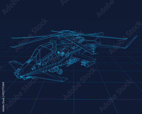 Futuristic Helicopter Concept wireframe, perspective 3d technology vector illustration