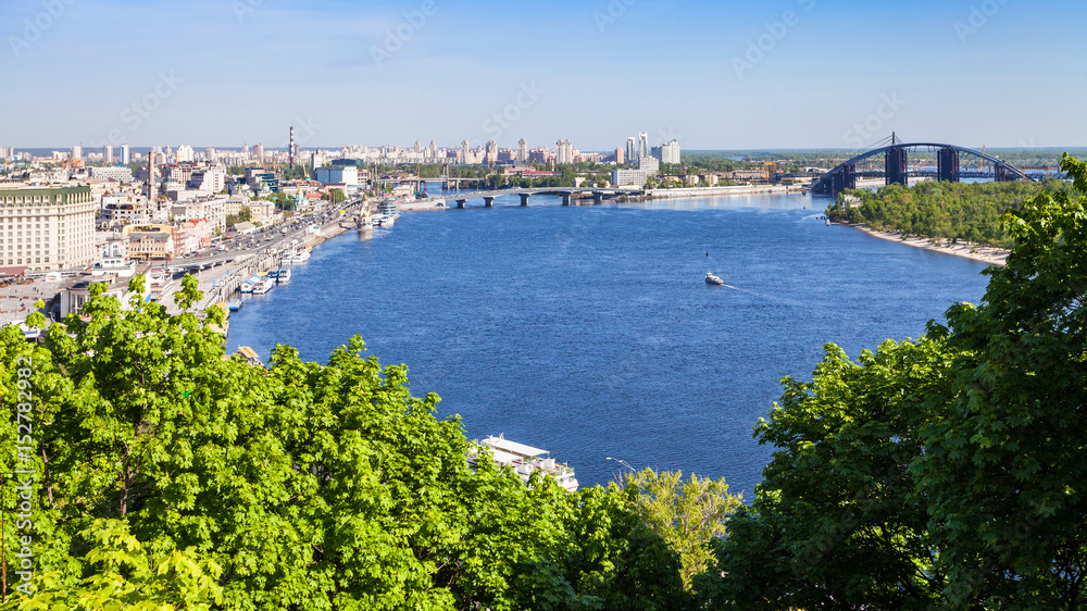 view of Kiev city with River Port and Dnieper