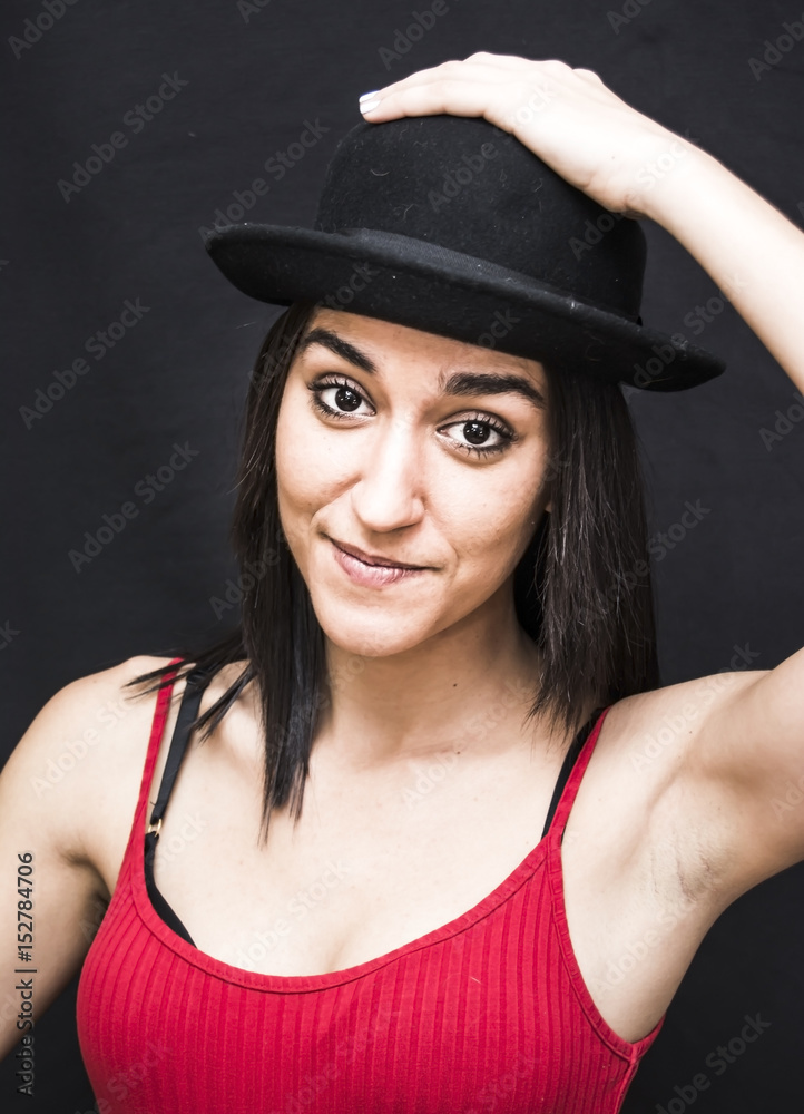 Portrait of a beautiful woman with hat Portrait of a beautiful woman with hat