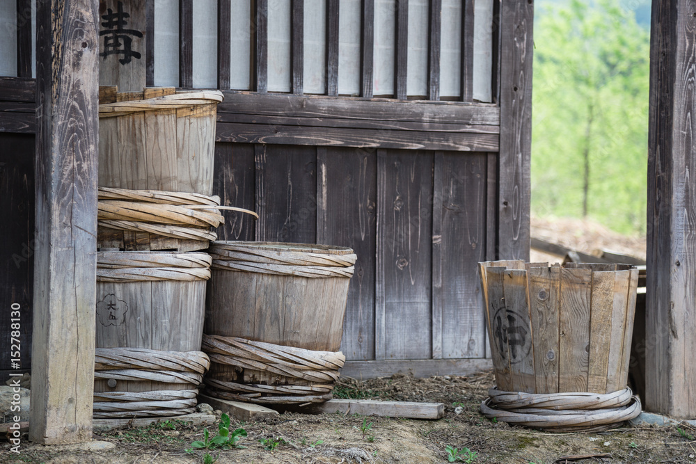 Wooden barrels on a Japanese movie set Wooden barrels on a Japanese movie set