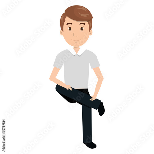 young man avatar sitting character vector illustration design