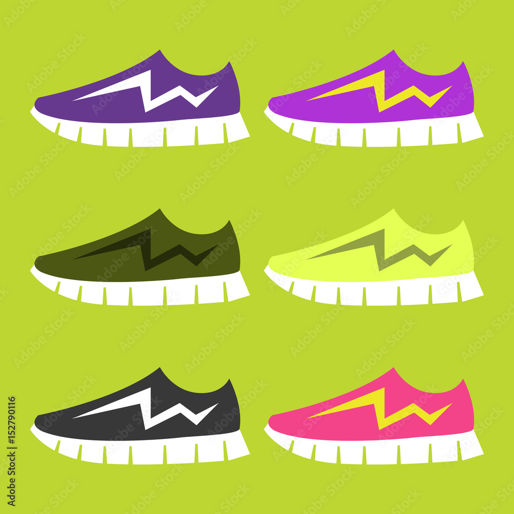 Bright Sport sneakers set. Flat vector editable illustration
