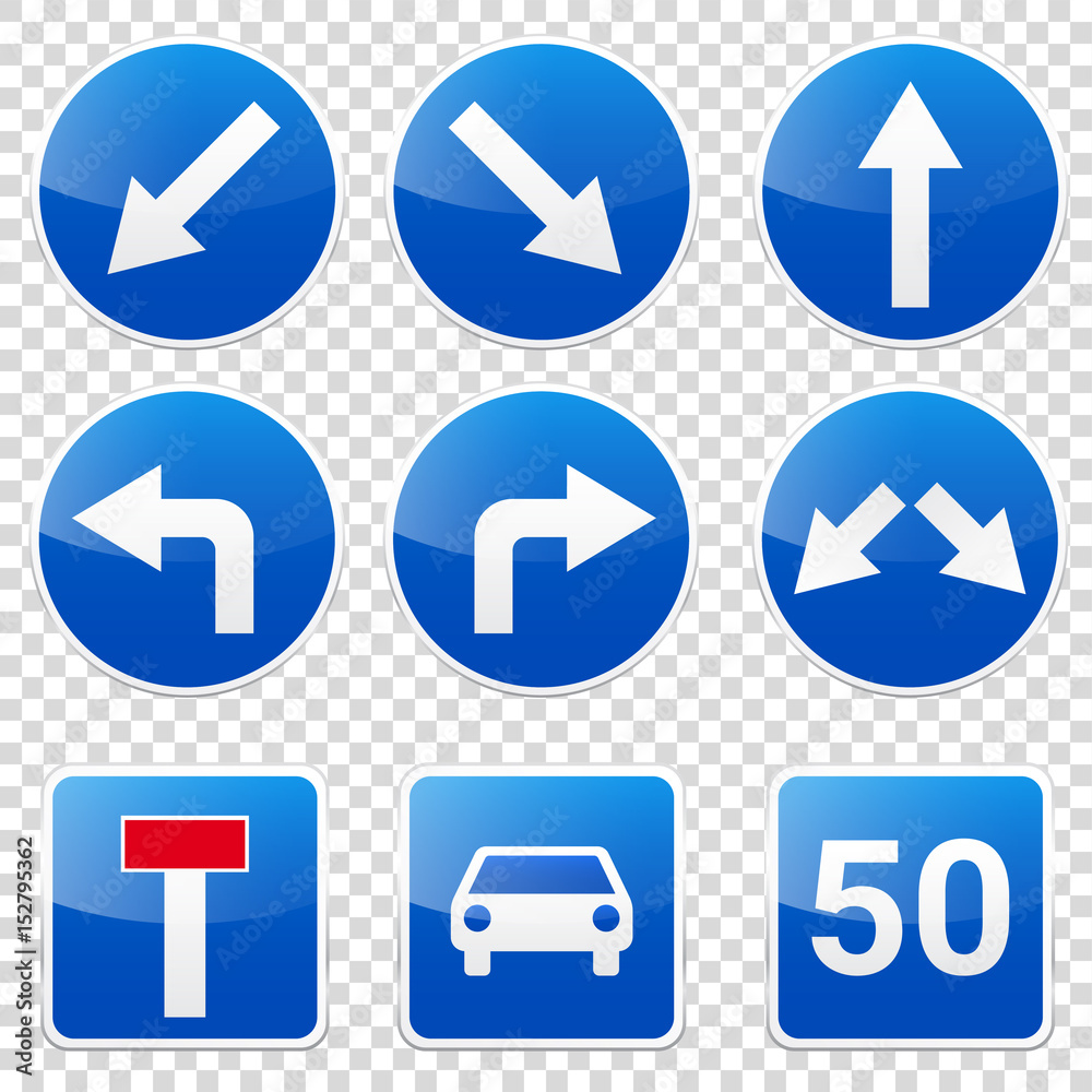 Road signs collection isolated on white background. Road traffic control.Lane usage.Stop and yield. Regulatory signs. Curves and turns. Road signs collection isolated on white background. Road traffic control.Lane usage.Stop and yield. Regulatory signs. Curves and turns.