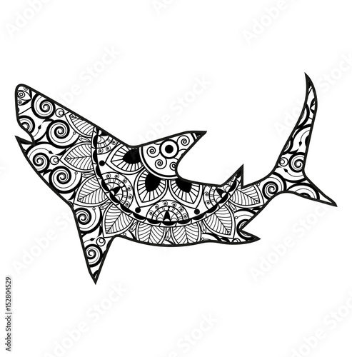 Vector illustration of a shark silhouette for coloring book, silhouette squalo mandala da colorare antistress