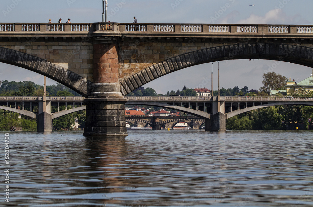 Scenic view of bridges on the Vltava river. Prague, Czech Republic.