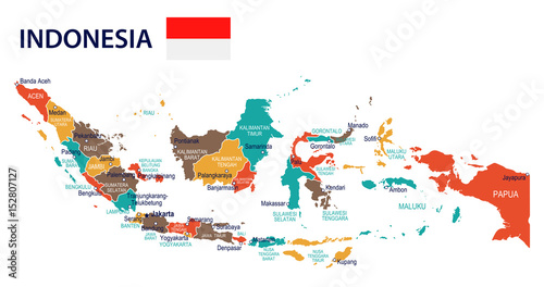Canvas Print Indonesia - map and flag – illustration