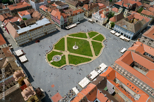 Union Square in Timisoara, Romania, seen from above by a professional drone