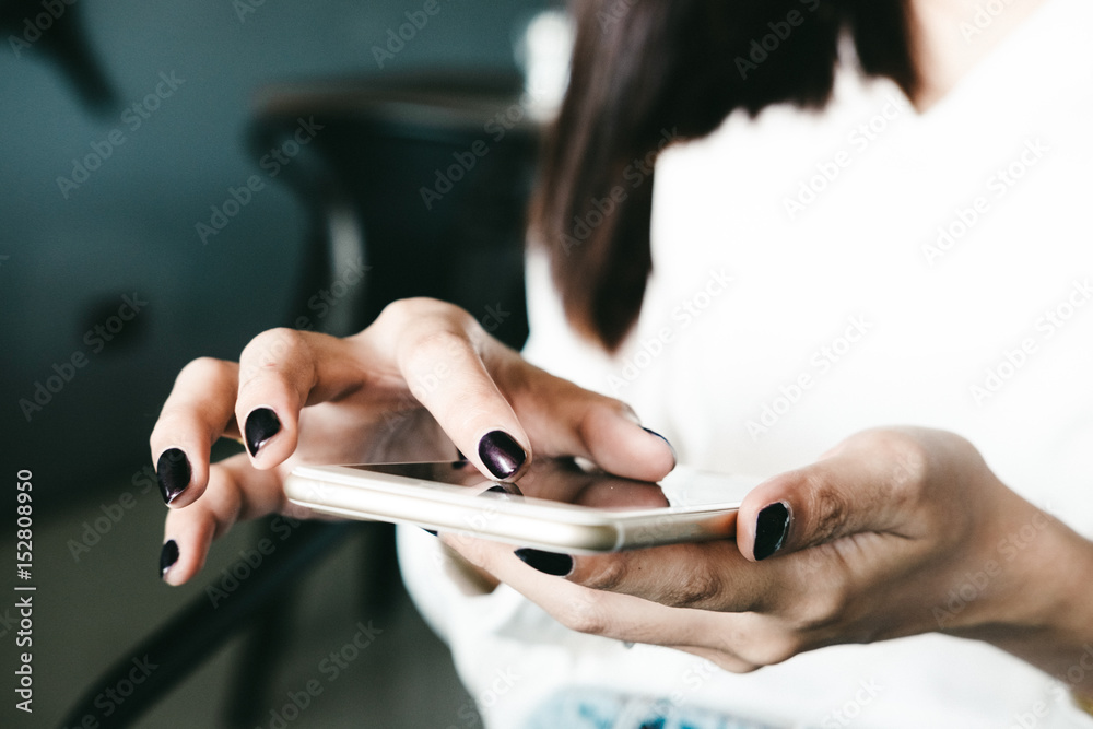 working woman using smart phone in cafe , business digital concept 