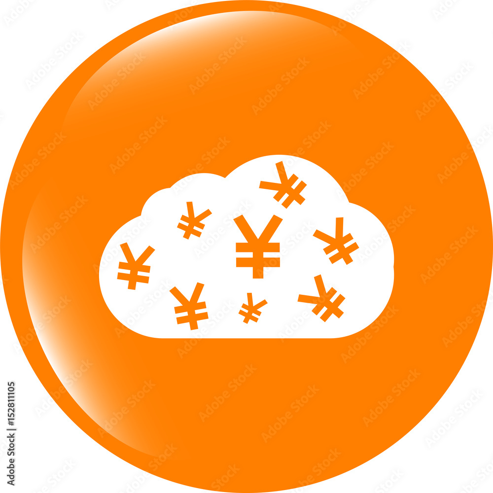 web icon cloud with yen sign, web button isolated on white web icon cloud with yen sign, web button isolated on white
