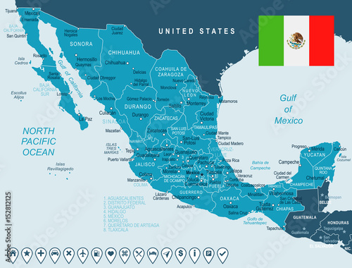 Fotografie, Obraz Mexico - map and flag – illustration