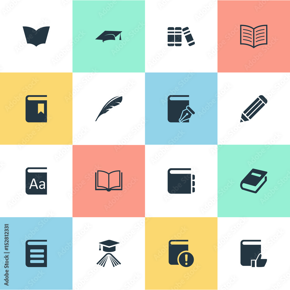 Vector Illustration Set Of Simple Books Icons. Elements Alphabet, Plume