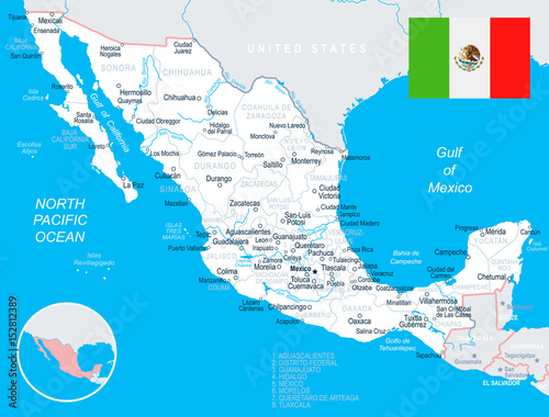 Mexico - map and flag – illustration