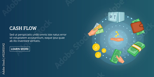 Cash flow banner horizontal, cartoon style