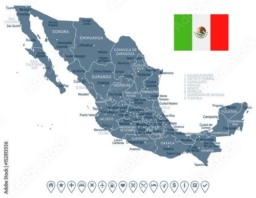 Mexico - map and flag – illustration