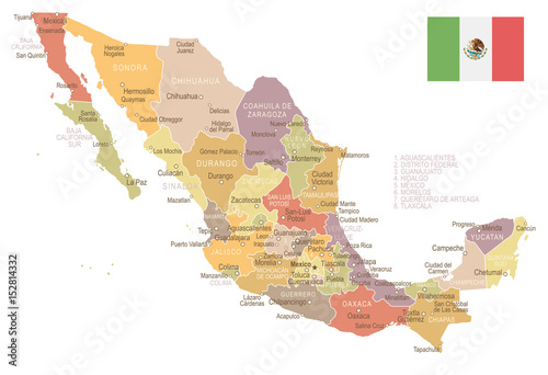 Mexico - vintage map and flag - illustration photo