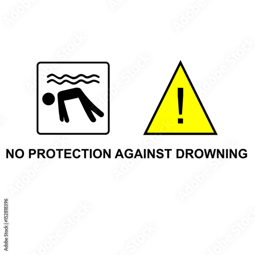 No protection against drowning vector with man silhouette and warning sign