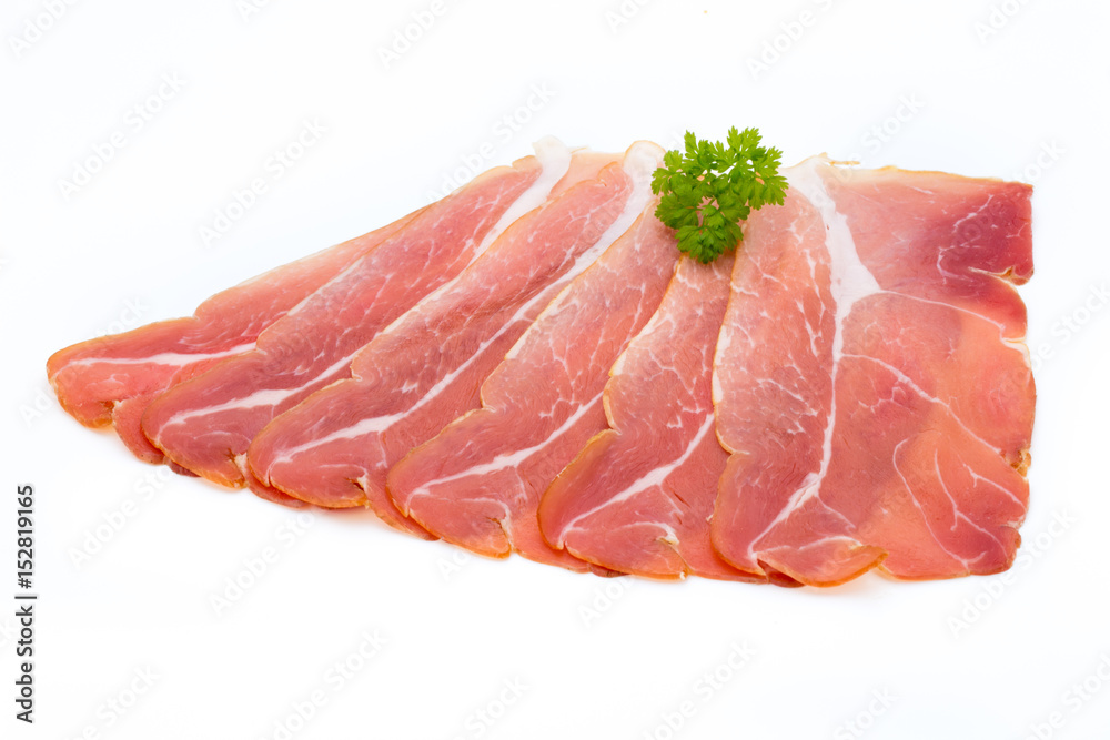 Pork ham slices isolated on white background. Pork ham slices isolated on white background.