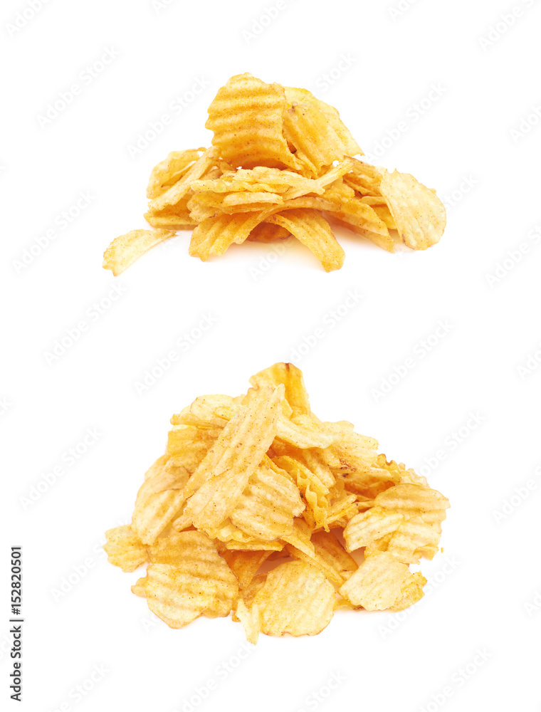 Pile of potato chips isolated