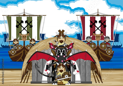 Cartoon Vikings and Dragon