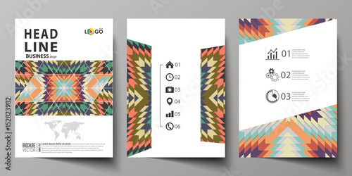 Business templates for brochure, flyer, booklet. Cover design template, abstract vector layout in A4 size. Tribal pattern, geometrical ornament, ethno syle, ethnic backdrop, vintage fashion background