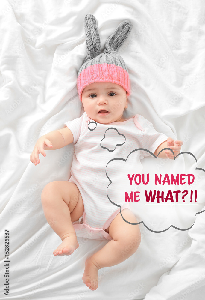 Cute little baby lying on bed at home Cute little baby lying on bed at home