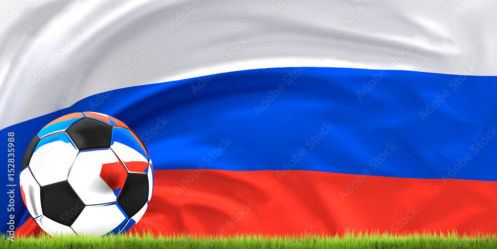 russian ball. football ball. soccer theme with green grass meadow 3d rendering russian ball. football ball. soccer theme with green grass meadow 3d rendering