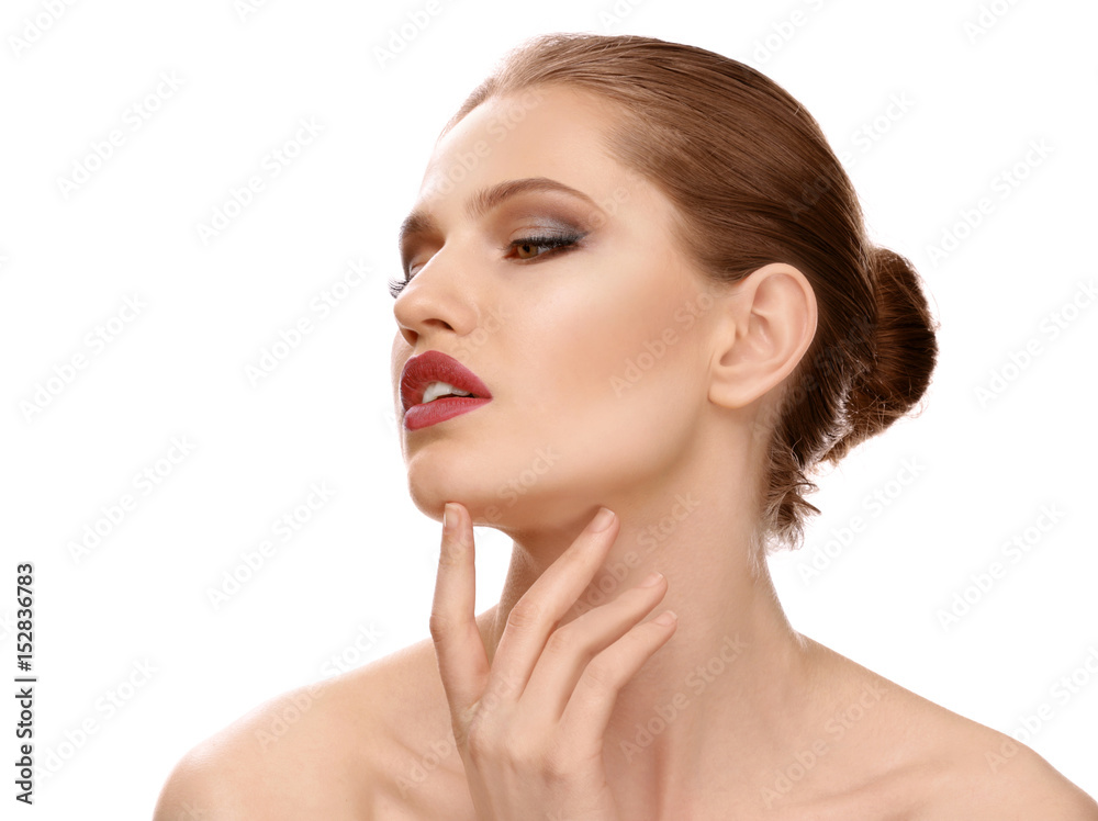 Beautiful young woman on white background Beautiful young woman on white background