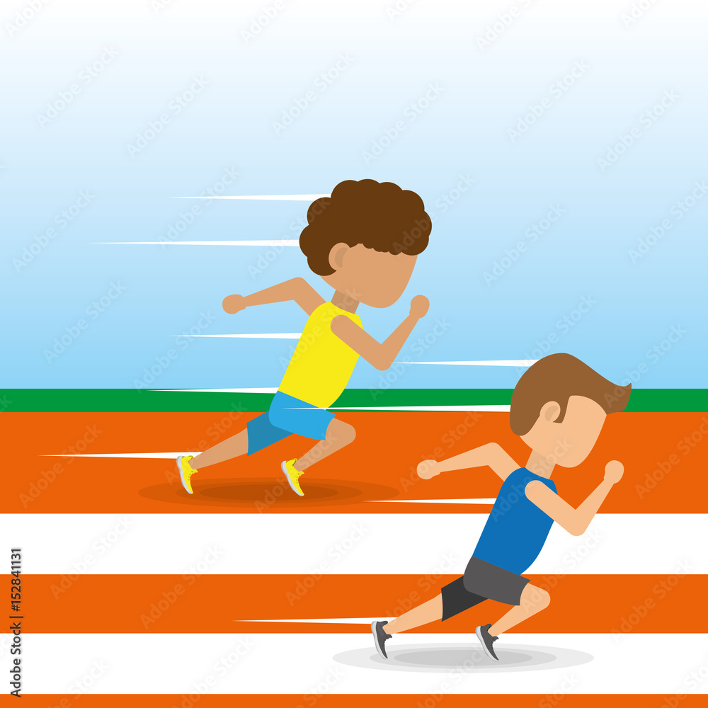 athletes running in competition championship around track, vector illustration athletes running in competition championship around track, vector illustration