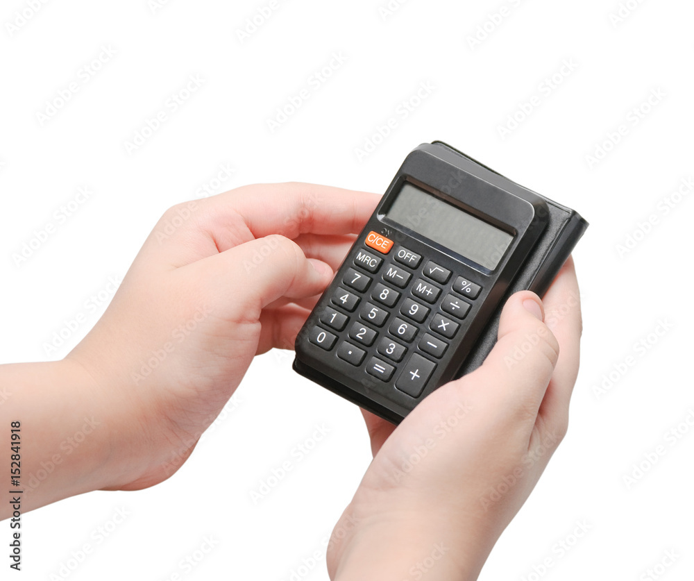 Calculator with blank display in the hands Calculator with blank display in the hands