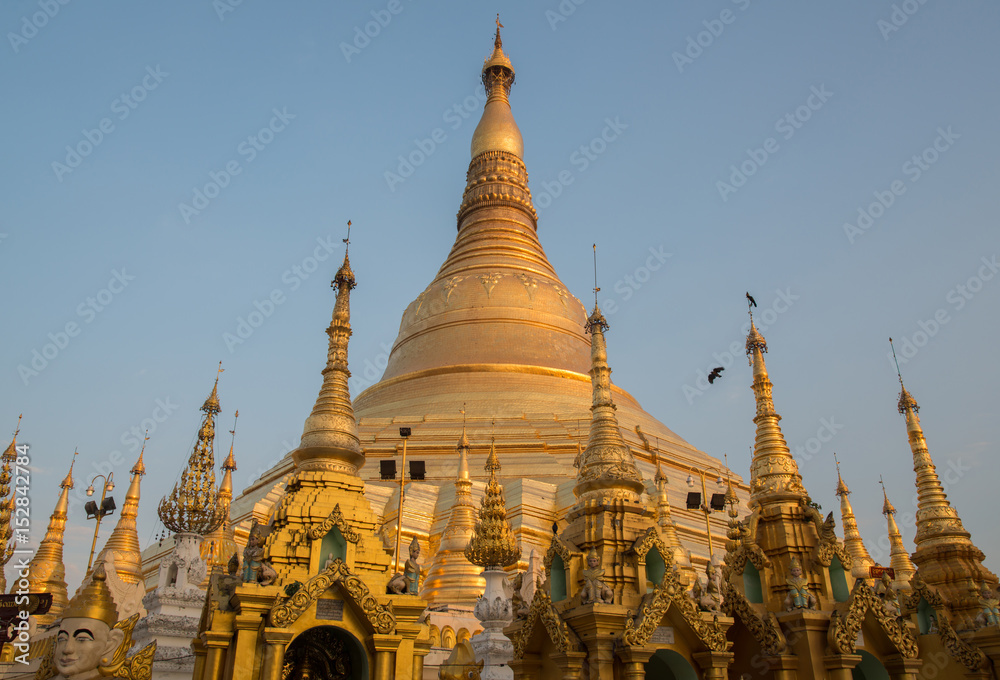 Shwedagon pagoda the most tourist attraction place in Yangon township of Myanmar during the sunset.