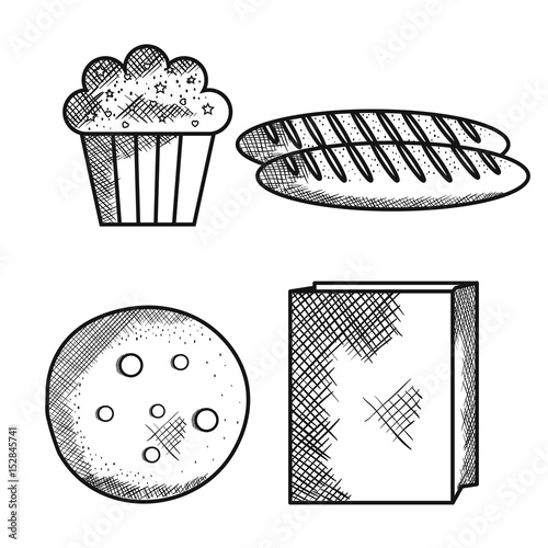 Wallpaper Mural Hand drawn cupcake, bread loaves, cookie and paper bag over white background. Vector illustration. Torontodigital.ca